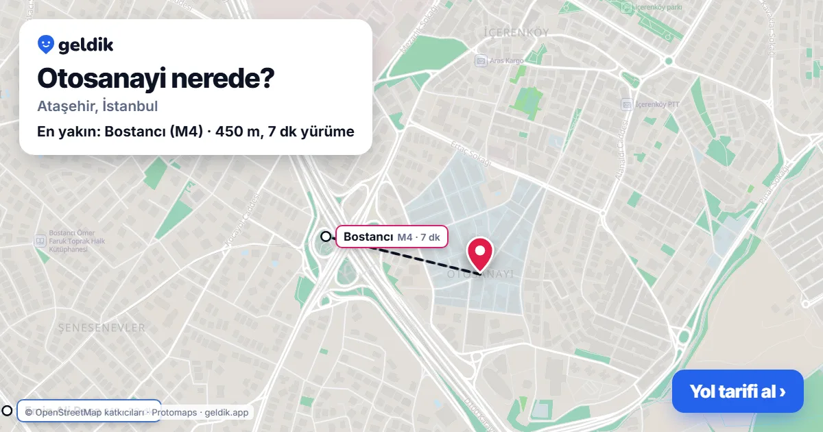 Otosanayi nerede: haritada Otosanayi (Ataşehir) ve en yakın istasyonlar, yürüme süresiyle