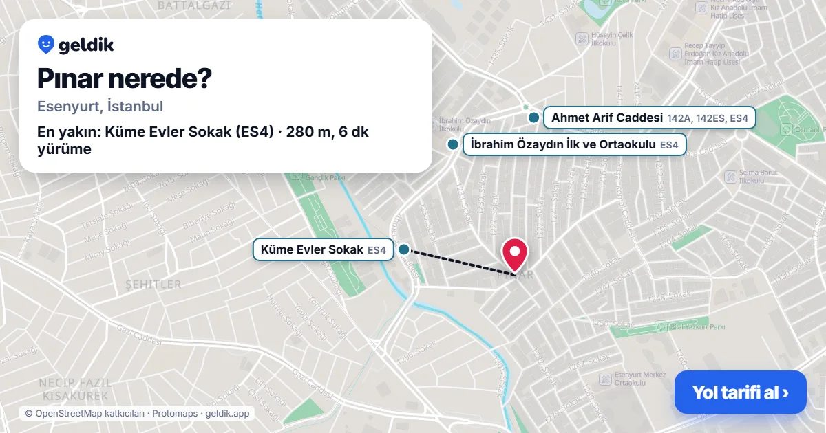 Pınar nerede: haritada Pınar (Esenyurt) ve en yakın otobüs durakları, yürüme süresiyle