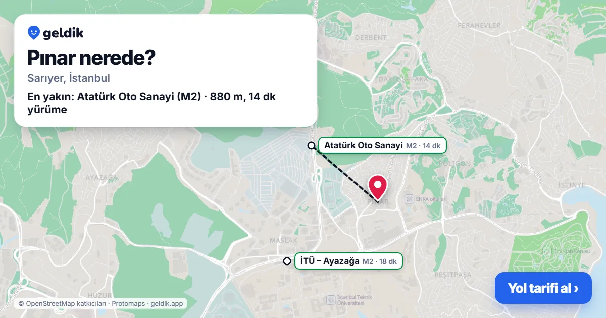 Pınar nerede: haritada Pınar (Sarıyer) ve en yakın istasyonlar, yürüme süresiyle