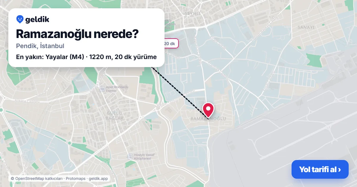 Ramazanoğlu nerede: haritada Ramazanoğlu (Pendik) ve en yakın istasyonlar, yürüme süresiyle