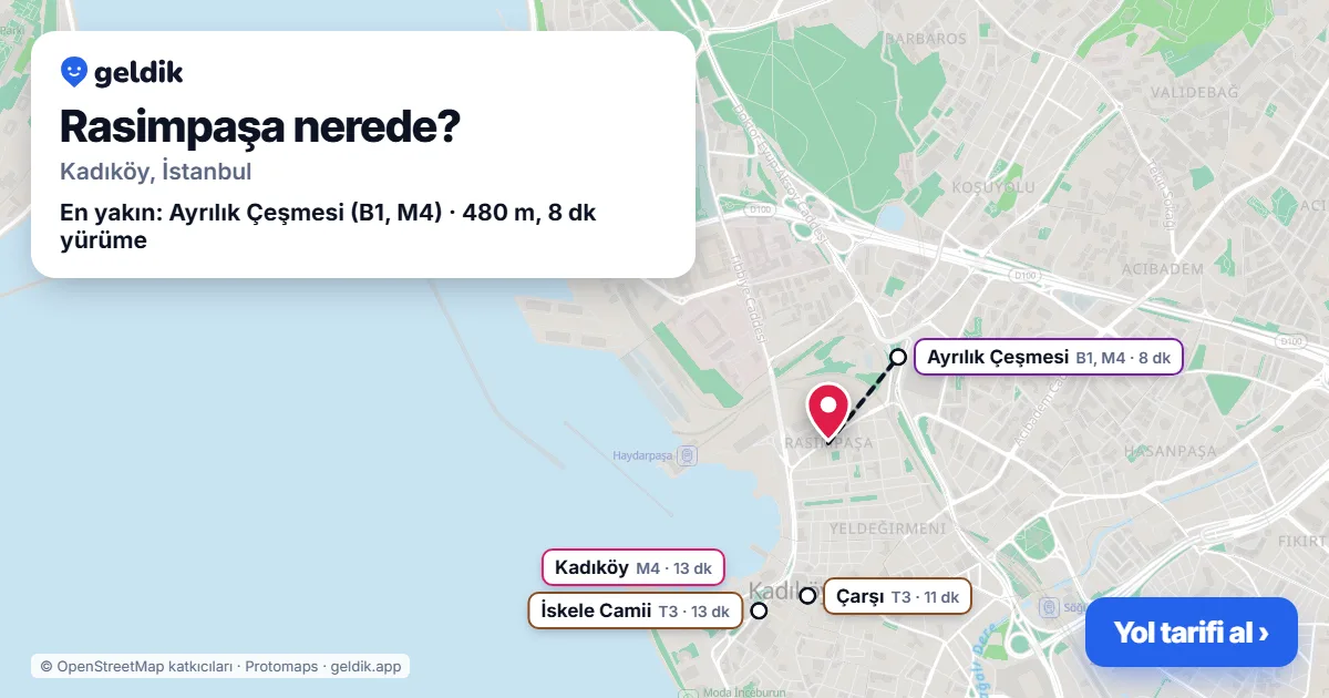 Rasimpaşa nerede: haritada Rasimpaşa (Kadıköy) ve en yakın istasyonlar, yürüme süresiyle