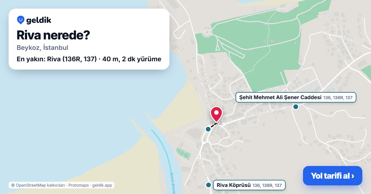 Riva nerede: haritada Riva (Beykoz) ve en yakın otobüs durakları, yürüme süresiyle