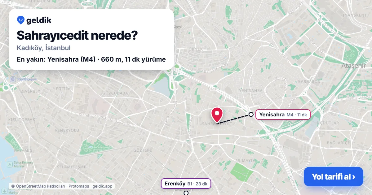 Sahrayıcedit nerede: haritada Sahrayıcedit (Kadıköy) ve en yakın istasyonlar, yürüme süresiyle