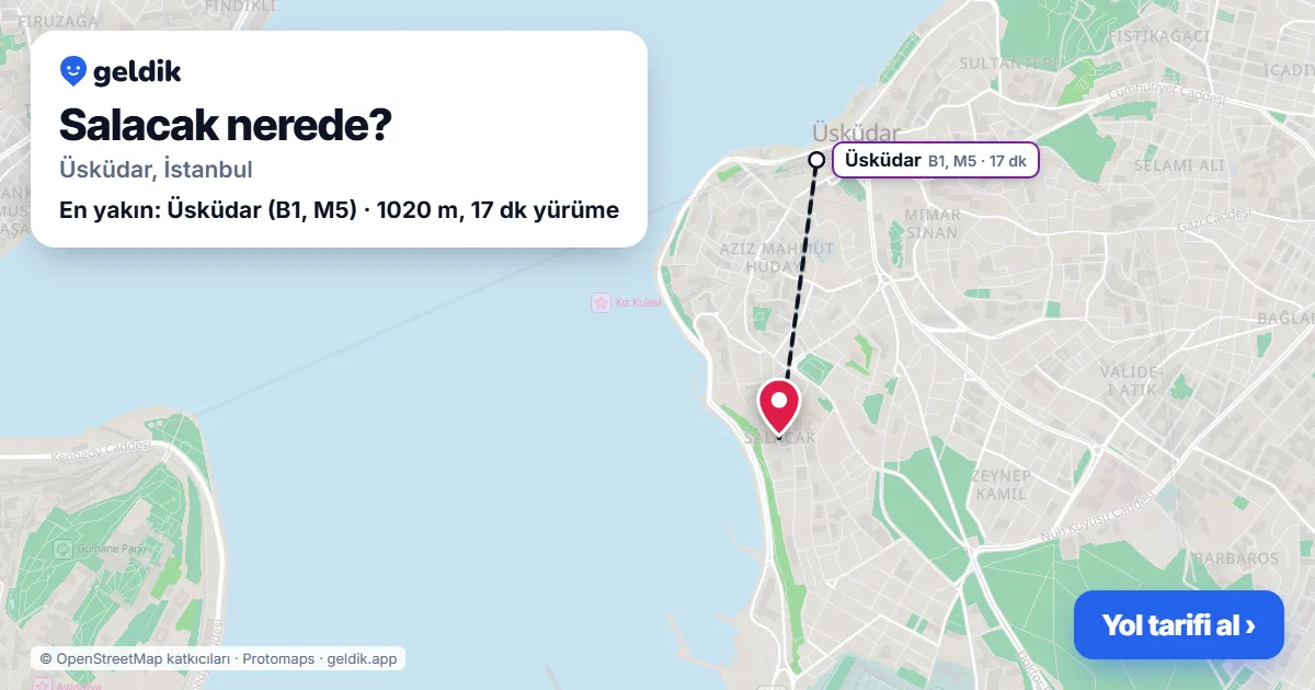 Salacak nerede: haritada Salacak (Üsküdar) ve en yakın istasyonlar, yürüme süresiyle
