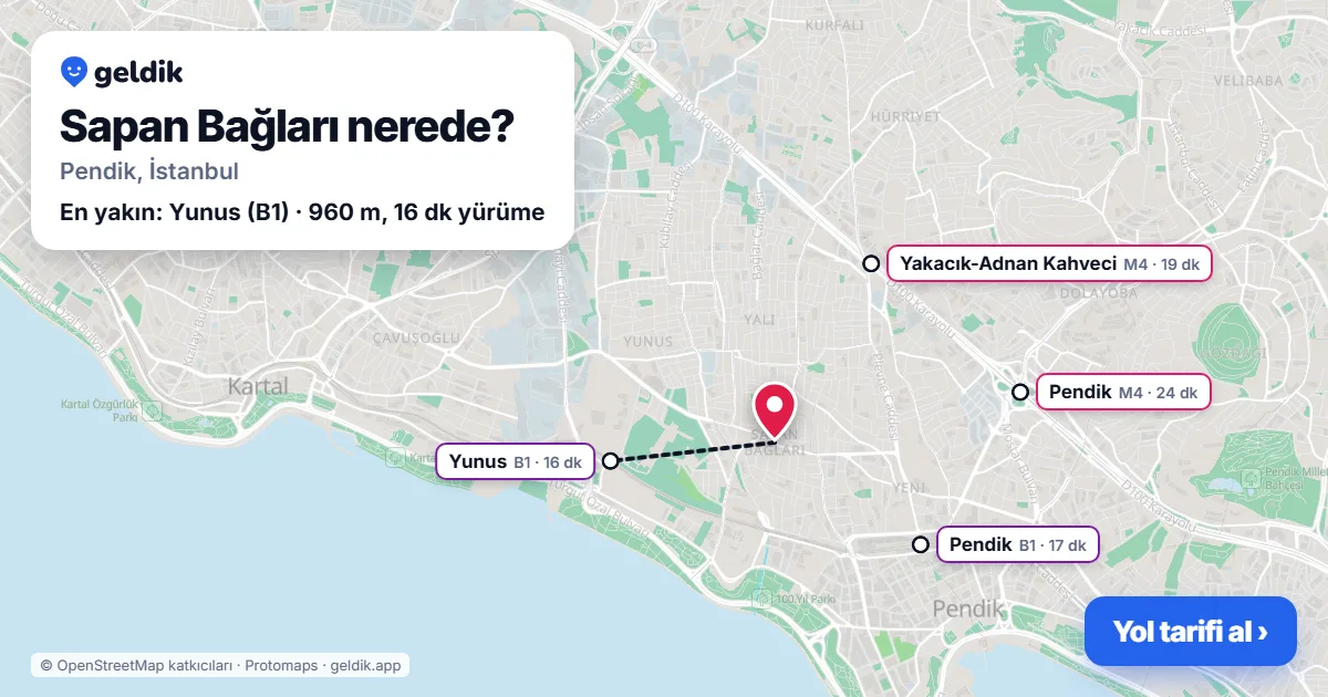 Sapan Bağları nerede: haritada Sapan Bağları (Pendik) ve en yakın istasyonlar, yürüme süresiyle