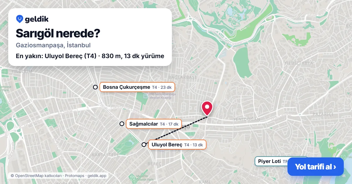 Sarıgöl nerede: haritada Sarıgöl (Gaziosmanpaşa) ve en yakın istasyonlar, yürüme süresiyle