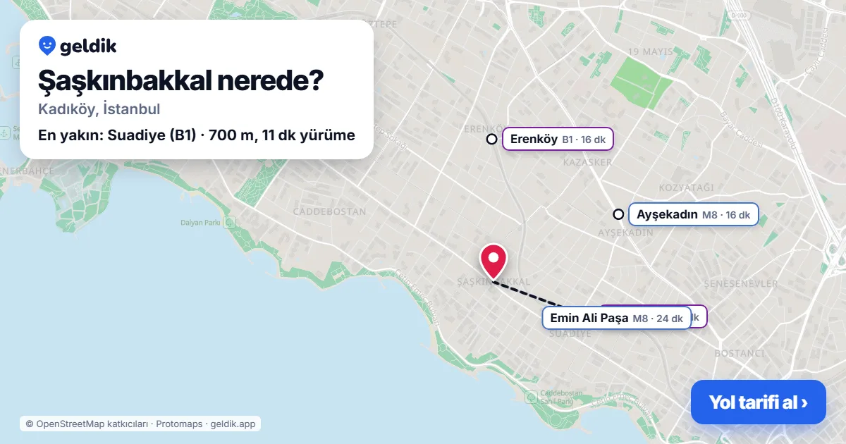 Şaşkınbakkal nerede: haritada Şaşkınbakkal (Kadıköy) ve en yakın istasyonlar, yürüme süresiyle