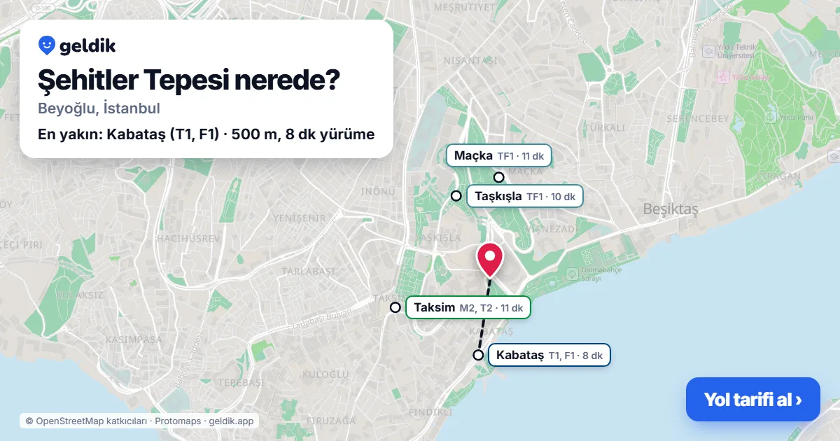 Şehitler Tepesi nerede: haritada Şehitler Tepesi (Beyoğlu) ve en yakın istasyonlar, yürüme süresiyle
