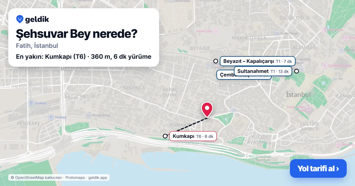 Şehsuvar Bey nerede: haritada Şehsuvar Bey (Fatih) ve en yakın istasyonlar, yürüme süresiyle