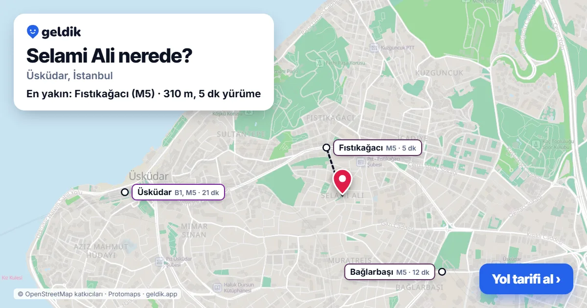 Selami Ali nerede: haritada Selami Ali (Üsküdar) ve en yakın istasyonlar, yürüme süresiyle