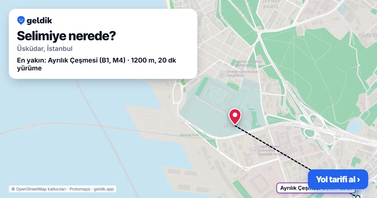 Selimiye nerede: haritada Selimiye (Üsküdar) ve en yakın istasyonlar, yürüme süresiyle