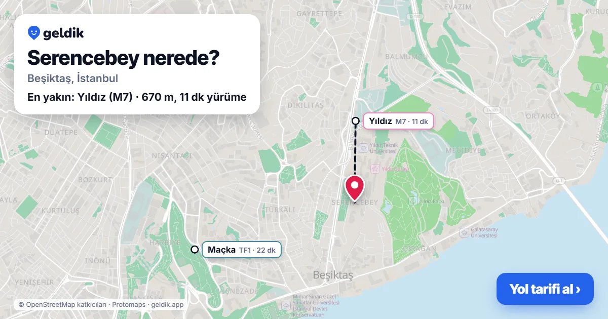 Serencebey nerede: haritada Serencebey (Beşiktaş) ve en yakın istasyonlar, yürüme süresiyle