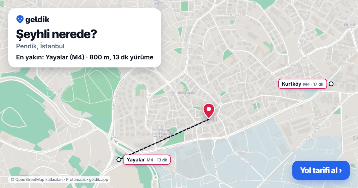 Şeyhli nerede: haritada Şeyhli (Pendik) ve en yakın istasyonlar, yürüme süresiyle