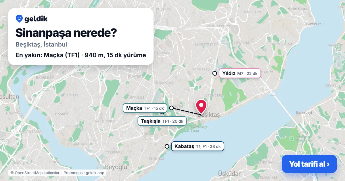 Sinanpaşa nerede: haritada Sinanpaşa (Beşiktaş) ve en yakın istasyonlar, yürüme süresiyle