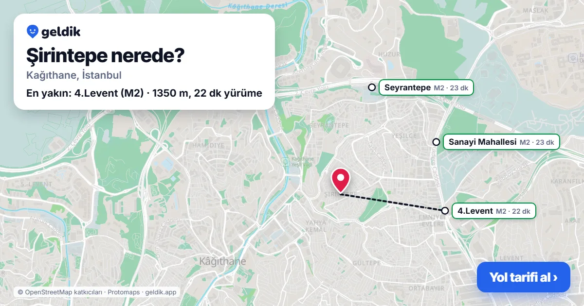 Şirintepe nerede: haritada Şirintepe (Kağıthane) ve en yakın istasyonlar, yürüme süresiyle