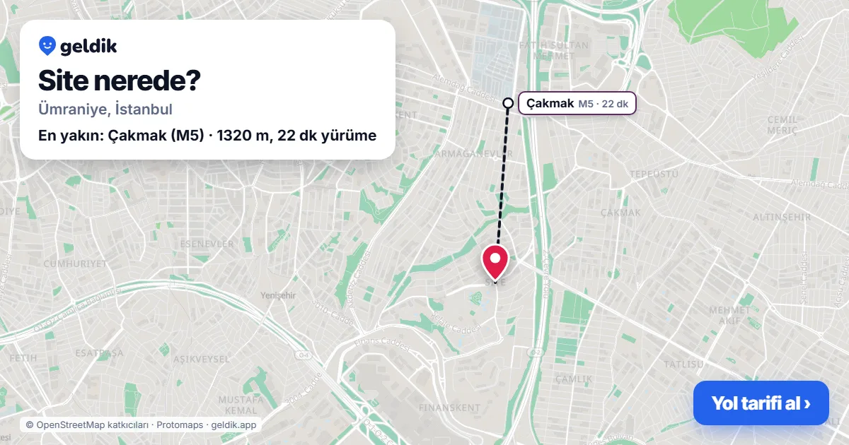 Site nerede: haritada Site (Ümraniye) ve en yakın istasyonlar, yürüme süresiyle