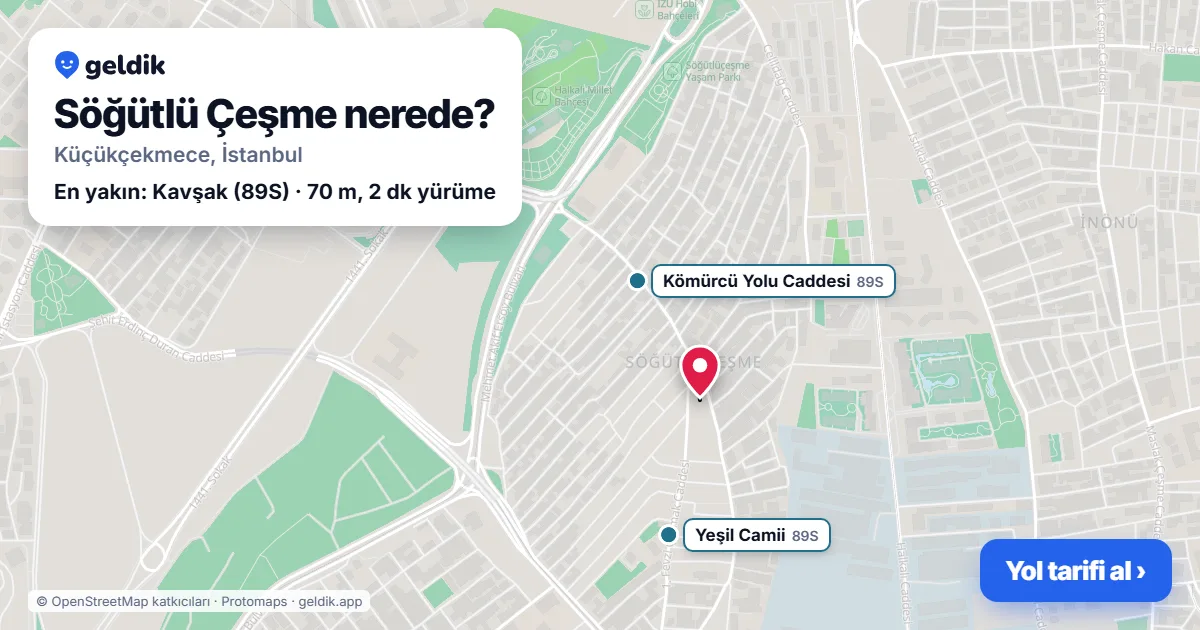 Söğütlü Çeşme nerede: haritada Söğütlü Çeşme (Küçükçekmece) ve en yakın otobüs durakları, yürüme süresiyle
