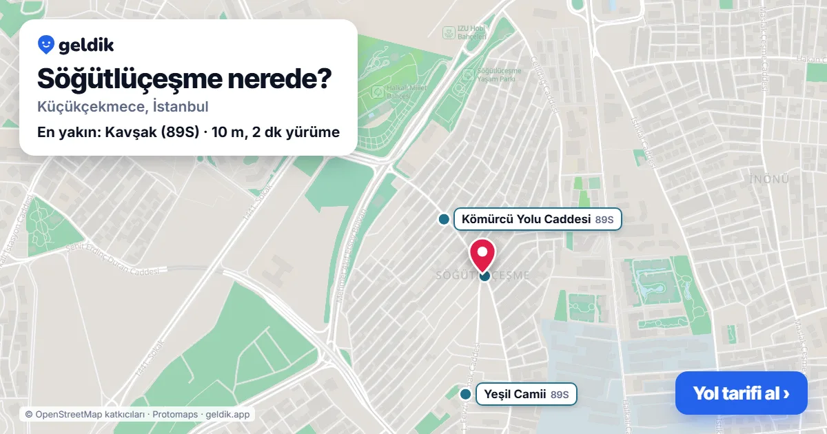 Söğütlüçeşme nerede: haritada Söğütlüçeşme (Küçükçekmece) ve en yakın otobüs durakları, yürüme süresiyle