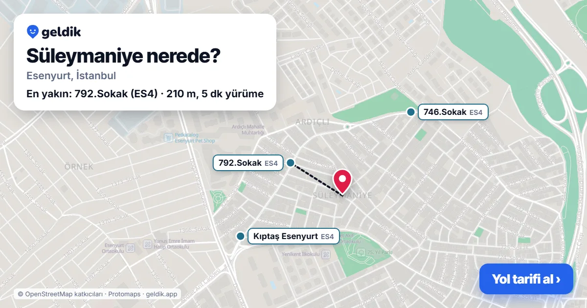 Süleymaniye nerede: haritada Süleymaniye (Esenyurt) ve en yakın otobüs durakları, yürüme süresiyle