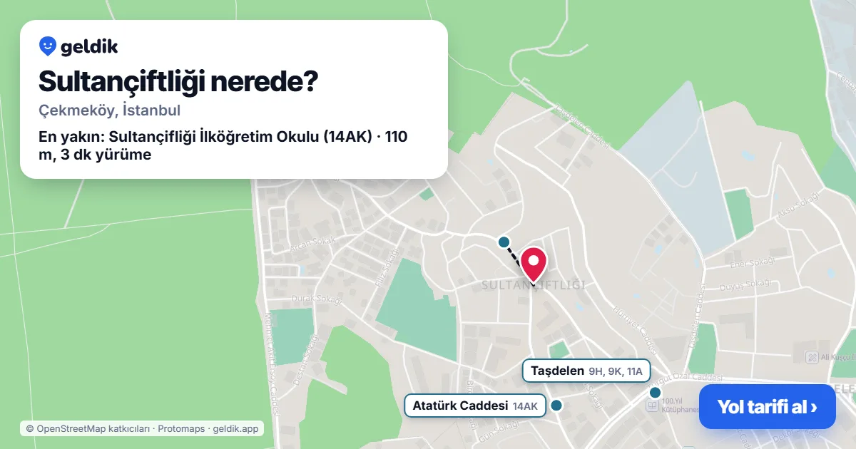 Sultançiftliği nerede: haritada Sultançiftliği (Çekmeköy) ve en yakın otobüs durakları, yürüme süresiyle