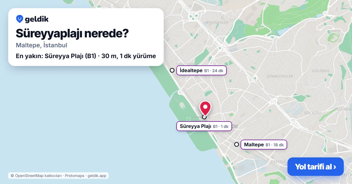 Süreyyaplajı nerede: haritada Süreyyaplajı (Maltepe) ve en yakın istasyonlar, yürüme süresiyle