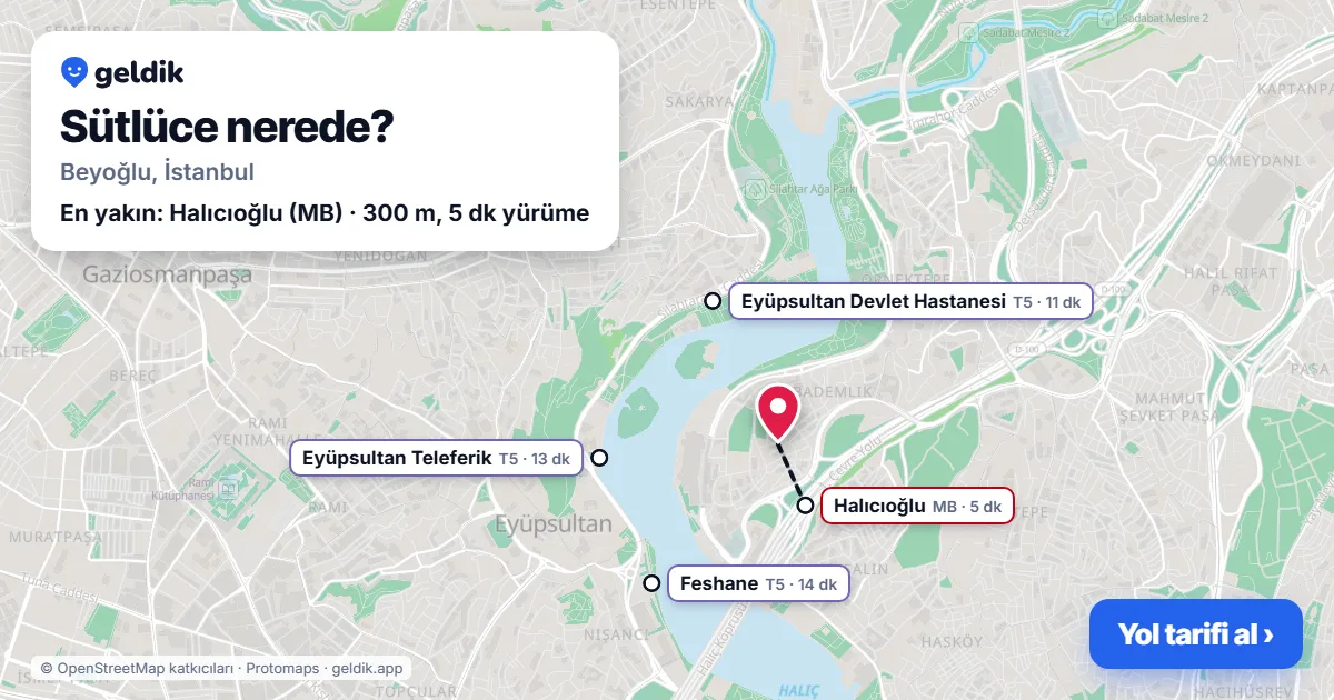 Sütlüce nerede: haritada Sütlüce (Beyoğlu) ve en yakın istasyonlar, yürüme süresiyle