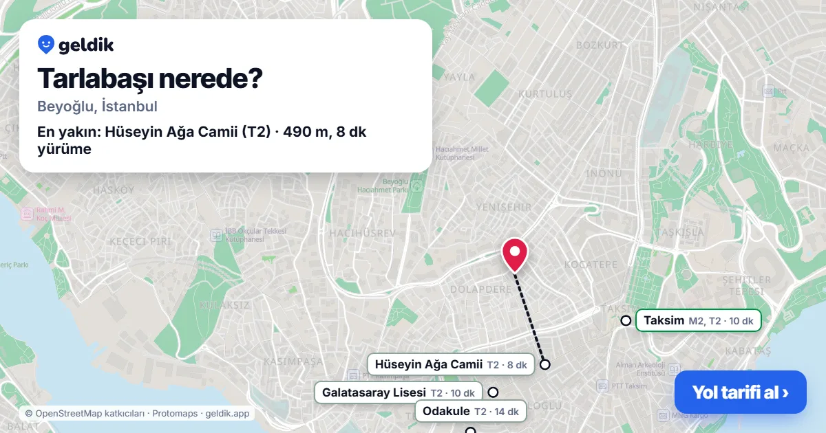 Tarlabaşı nerede: haritada Tarlabaşı (Beyoğlu) ve en yakın istasyonlar, yürüme süresiyle