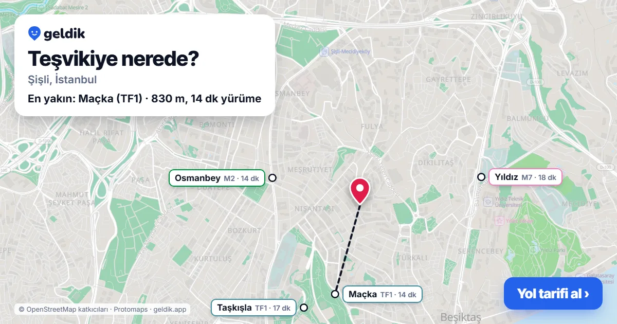 Teşvikiye nerede: haritada Teşvikiye (Şişli) ve en yakın istasyonlar, yürüme süresiyle