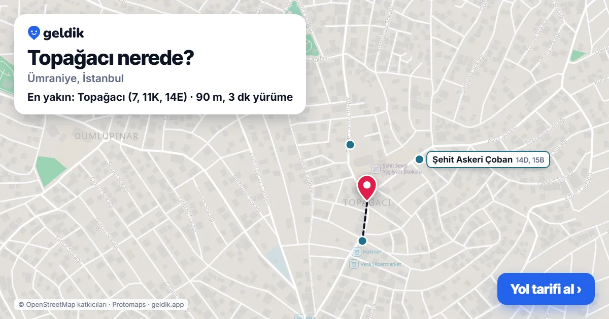 Topağacı nerede: haritada Topağacı (Ümraniye) ve en yakın otobüs durakları, yürüme süresiyle