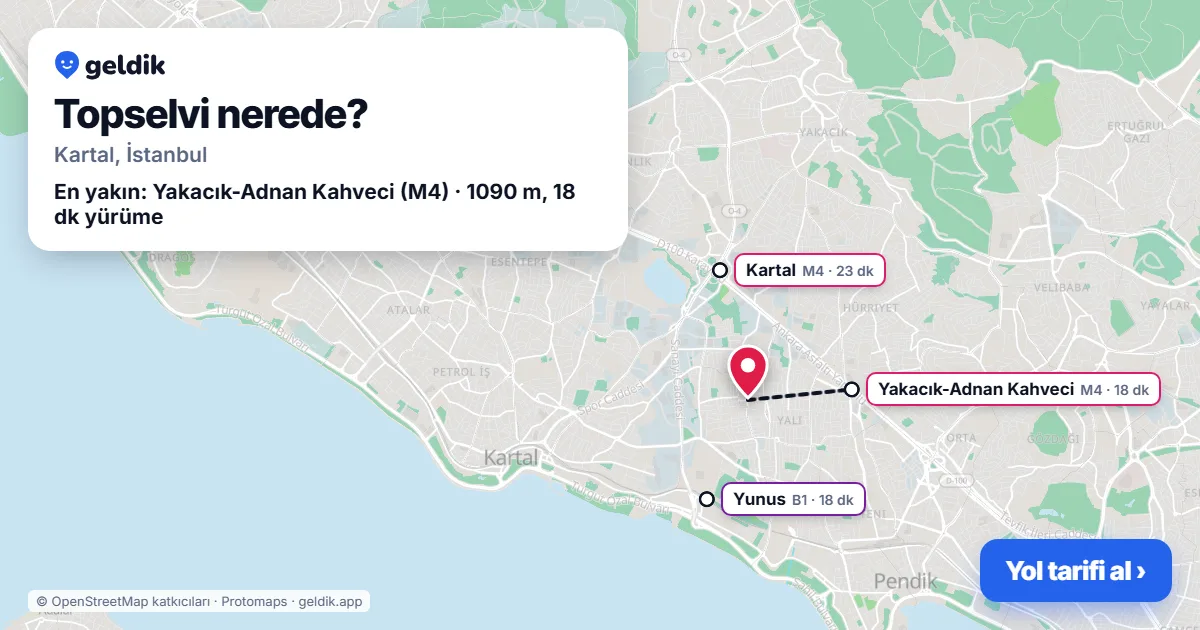 Topselvi nerede: haritada Topselvi (Kartal) ve en yakın istasyonlar, yürüme süresiyle