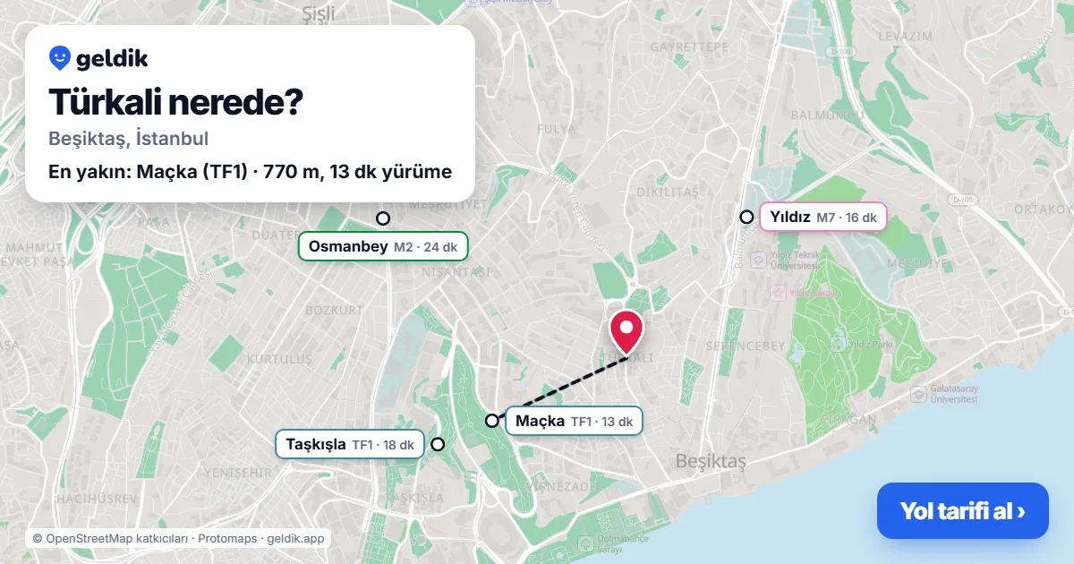 Türkali nerede: haritada Türkali (Beşiktaş) ve en yakın istasyonlar, yürüme süresiyle