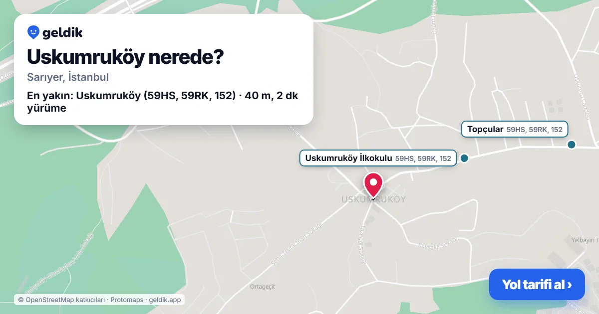 Uskumruköy nerede: haritada Uskumruköy (Sarıyer) ve en yakın otobüs durakları, yürüme süresiyle