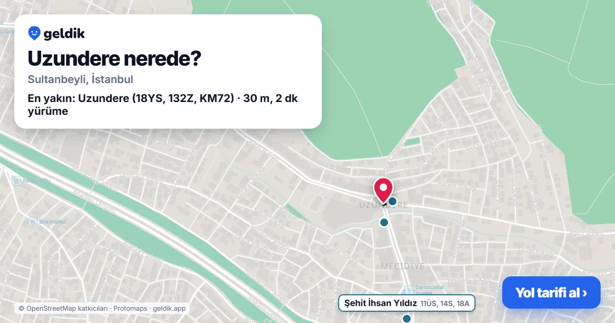Uzundere nerede: haritada Uzundere (Sultanbeyli) ve en yakın otobüs durakları, yürüme süresiyle