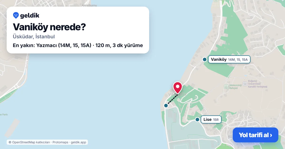Vaniköy nerede: haritada Vaniköy (Üsküdar) ve en yakın otobüs durakları, yürüme süresiyle