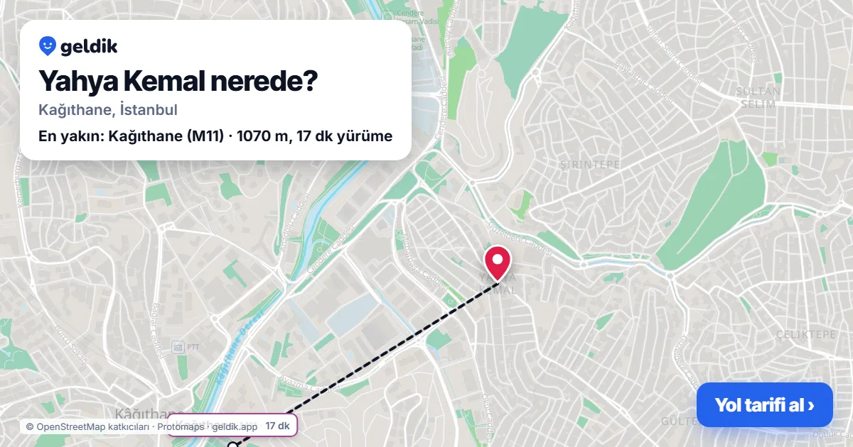 Yahya Kemal nerede: haritada Yahya Kemal (Kağıthane) ve en yakın istasyonlar, yürüme süresiyle