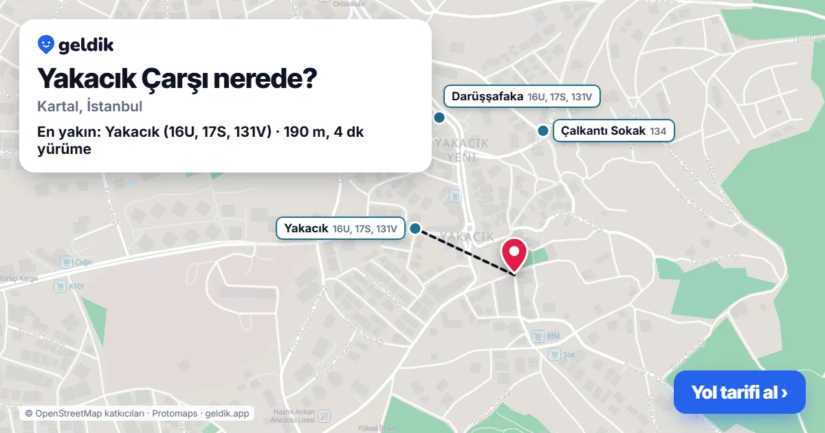 Yakacık Çarşı nerede: haritada Yakacık Çarşı (Kartal) ve en yakın otobüs durakları, yürüme süresiyle