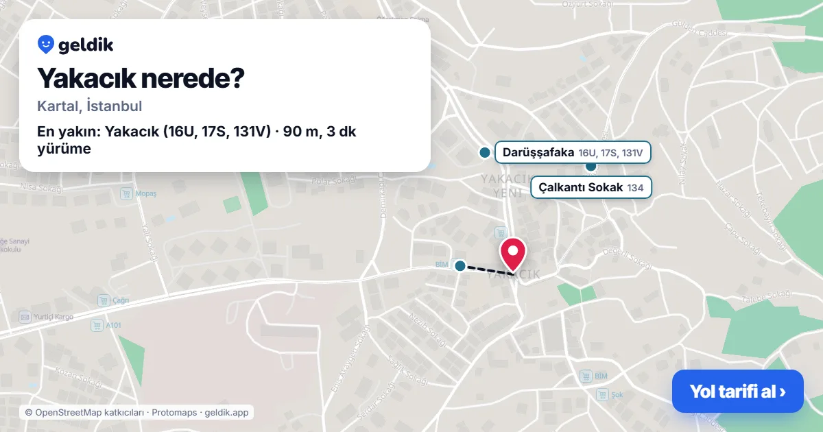 Yakacık nerede: haritada Yakacık (Kartal) ve en yakın otobüs durakları, yürüme süresiyle
