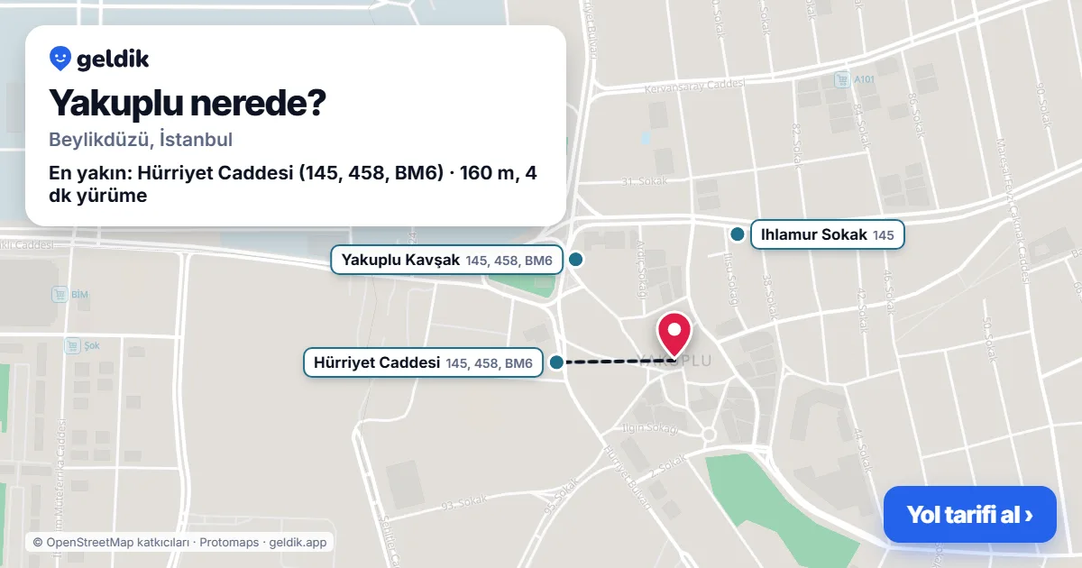 Yakuplu nerede: haritada Yakuplu (Beylikdüzü) ve en yakın otobüs durakları, yürüme süresiyle