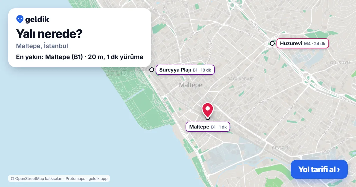Yalı nerede: haritada Yalı (Maltepe) ve en yakın istasyonlar, yürüme süresiyle