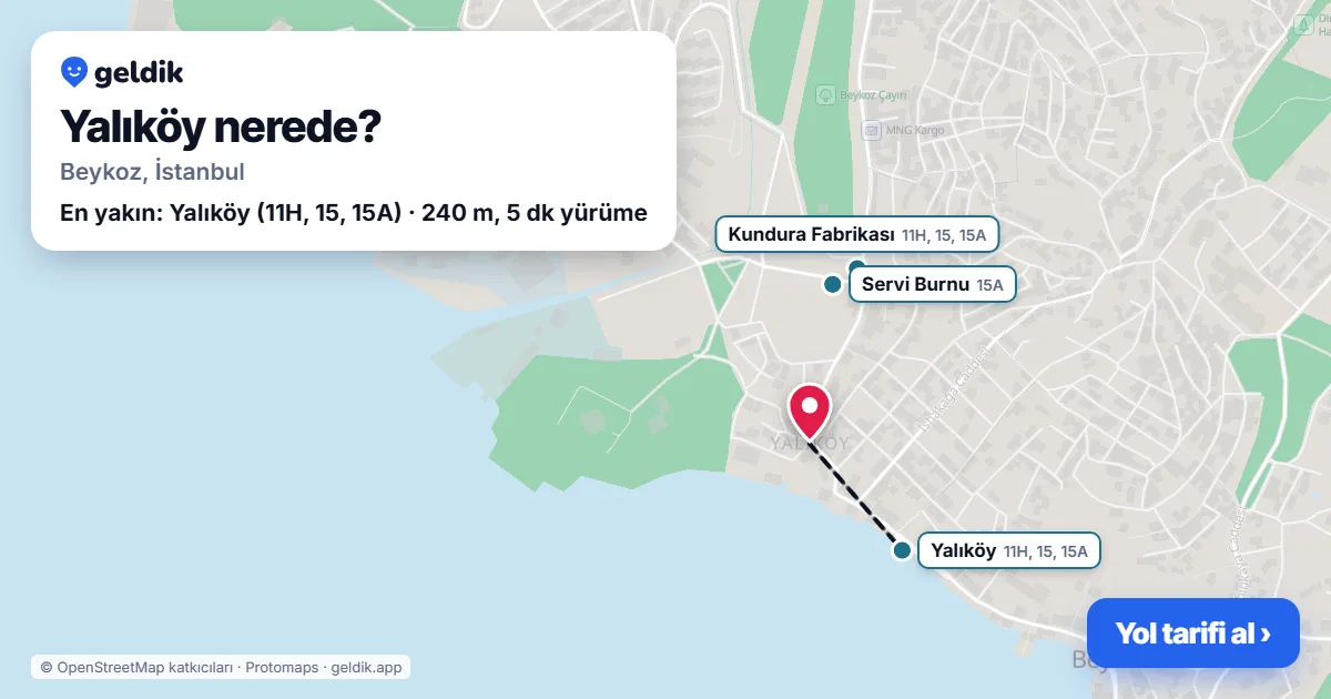 Yalıköy nerede: haritada Yalıköy (Beykoz) ve en yakın otobüs durakları, yürüme süresiyle