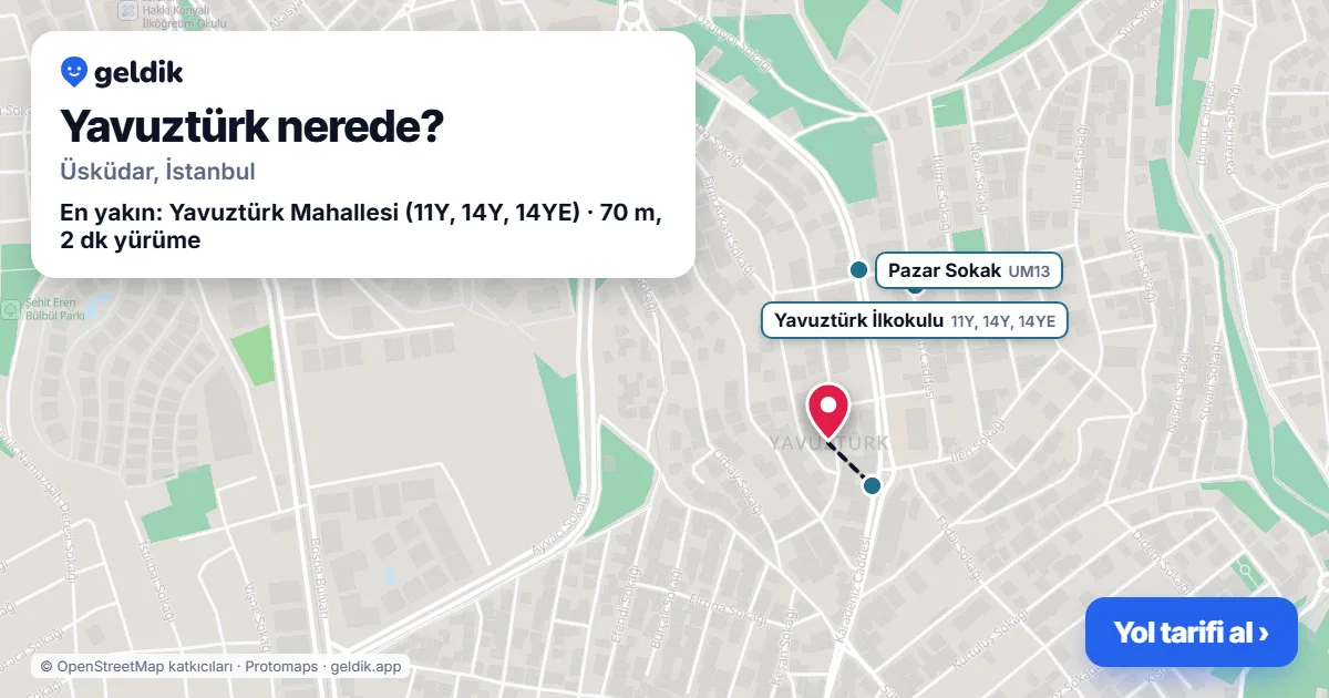 Yavuztürk nerede: haritada Yavuztürk (Üsküdar) ve en yakın otobüs durakları, yürüme süresiyle