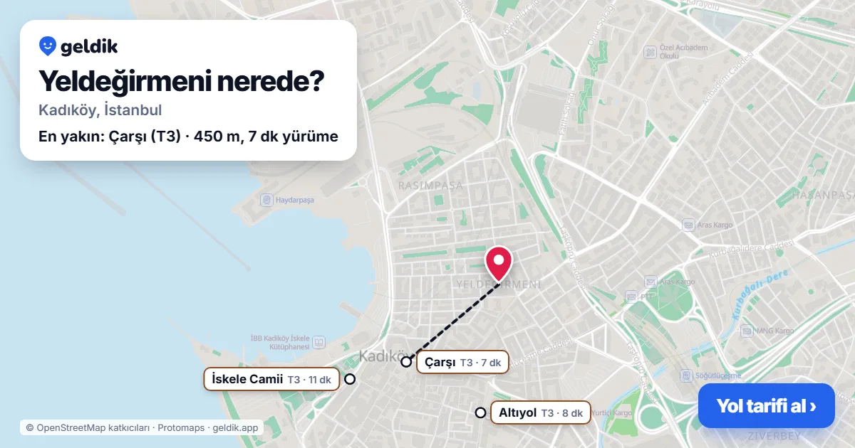 Yeldeğirmeni nerede: haritada Yeldeğirmeni (Kadıköy) ve en yakın istasyonlar, yürüme süresiyle