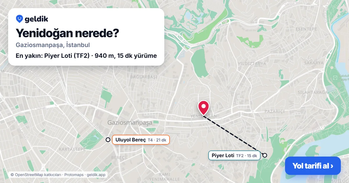 Yenidoğan nerede: haritada Yenidoğan (Gaziosmanpaşa) ve en yakın istasyonlar, yürüme süresiyle