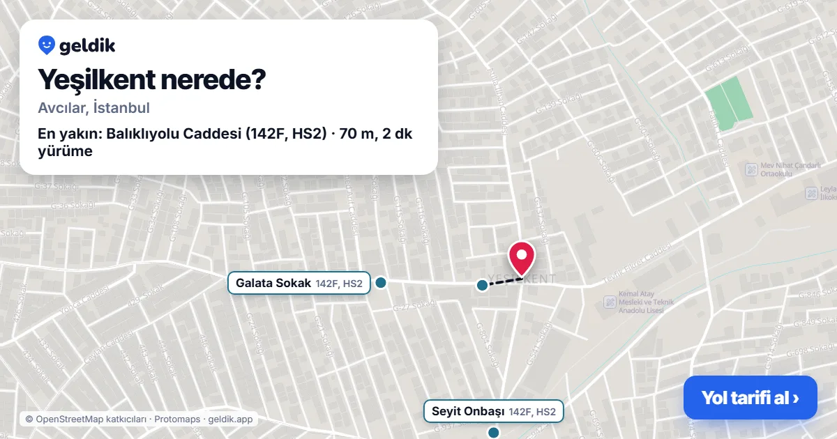 Yeşilkent nerede: haritada Yeşilkent (Avcılar) ve en yakın otobüs durakları, yürüme süresiyle