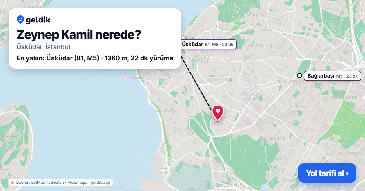 Zeynep Kamil nerede: haritada Zeynep Kamil (Üsküdar) ve en yakın istasyonlar, yürüme süresiyle