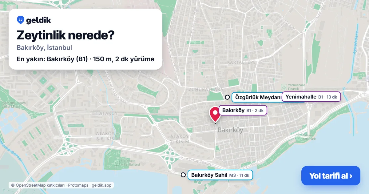 Zeytinlik nerede: haritada Zeytinlik (Bakırköy) ve en yakın istasyonlar, yürüme süresiyle