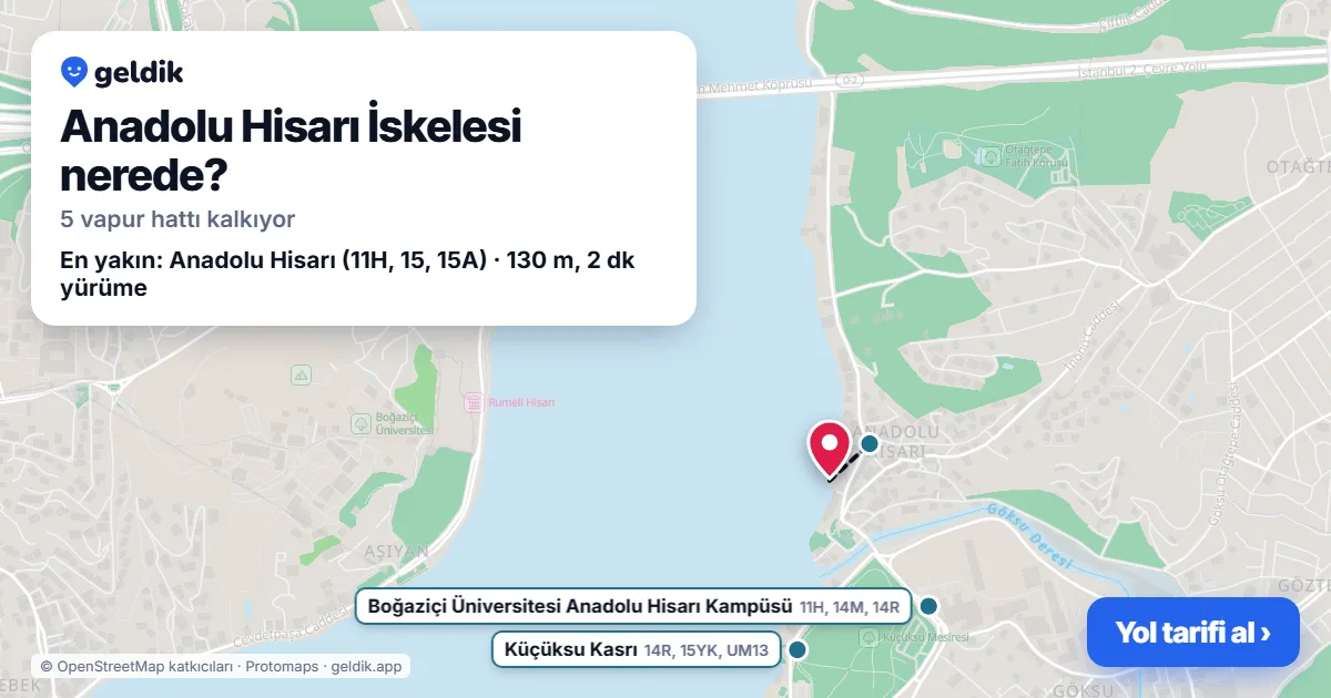 Anadolu Hisarı İskelesi haritası: iskelenin yeri