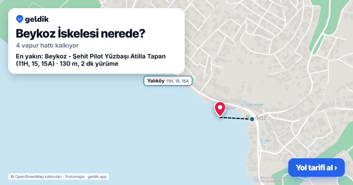 Beykoz İskelesi haritası: iskelenin yeri