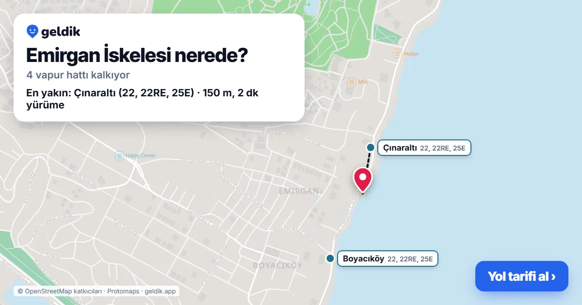 Emirgan İskelesi haritası: iskelenin yeri