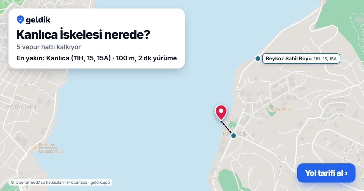 Kanlıca İskelesi haritası: iskelenin yeri
